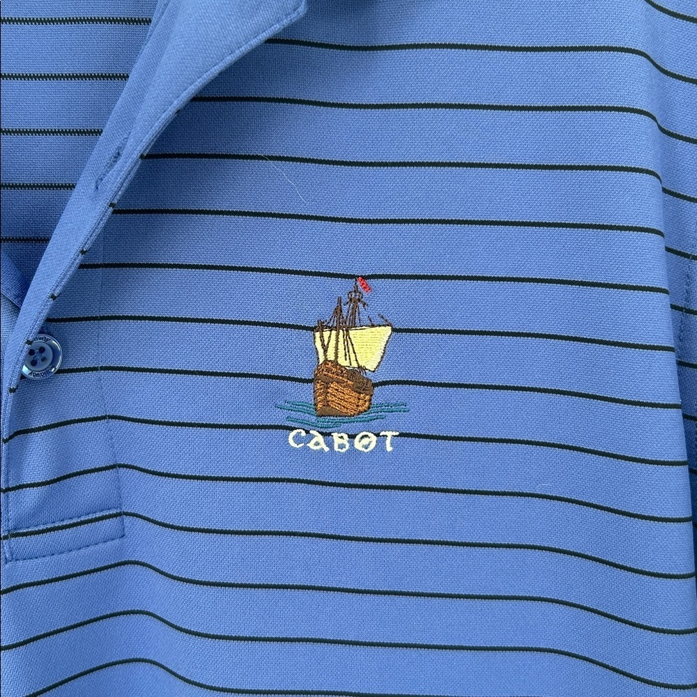 Callaway Striped Golf Polo Shirt Blue Black Cabot Logo Size S Mens - Picture 4 of 11